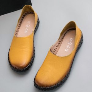 Large Size Pure Color Handmade Genuine Leather Soft Sole Lazy Flat Shoes