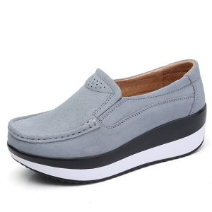 Large Size Rocker Sole Suede Slip On Casual Shoes