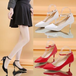 Large Size Sandals Stiletto Pointed Shallow Mouth Single Shoes One-word Buckle With White Pointed High-heeled Shoes Wome