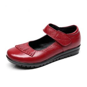 Large Size Stitching Soft Leather Hook Loop Flat Shoes For Women