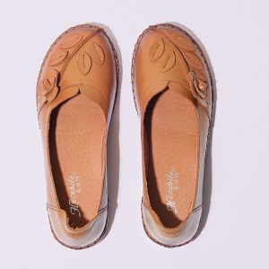 Large Size Women Comfortable Genuine Leather Flowers Round Toe Mother Flats Shoes