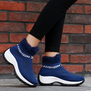 Large Size Women Comfortable Mesh Fur Lining Platform Shoes Casual Boots