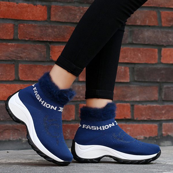 Large Size Women Comfortable Mesh Fur Lining Platform Shoes Casual Boots