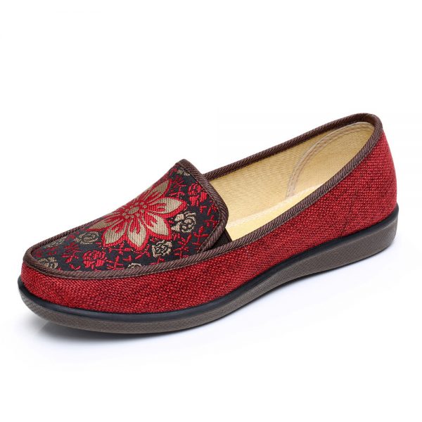 Large Size Women Flower Stitching Cloth Casual Flat Retro Shoes