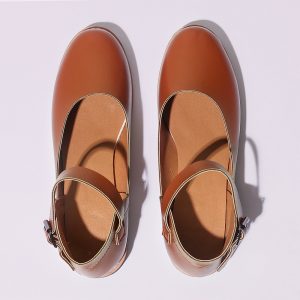 Large Size Women Retro Solid Color Round Toe Buckle Flat Shoes