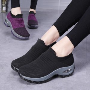 Large Size Women's Shoes Air Cushion Flying Woven Sports Shoes Set Foot Shoes Fashion Rocking Shoes Casual Shoes Socks S