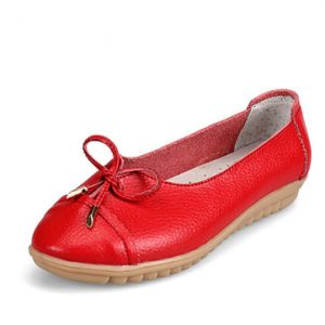 Leather Bowknot Candy Color Soft Comfortable Breathable Slip On Flat Shoes