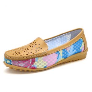 Leather Colorful Hollow Out Breathable Casual Flat Shoes