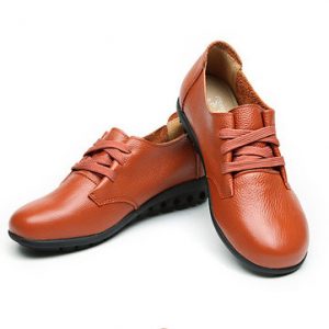 Leather Lace Up Pure Color Comfy Flat Shoes