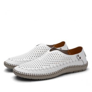 Leather Shoes New Men's Peas Season Men's Leather Shoes Whole Single Large Hollow Manual Season