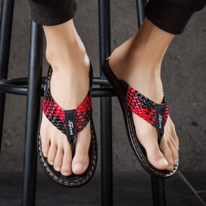 Leather Woven Casual Dynamic Sandals And Slippers Men's Day Toe Flip Flops Men's Sandals Men's Shoes Casual Beach Shoes