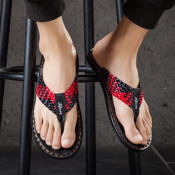 Leather Woven Casual Dynamic Sandals And Slippers Men's Day Toe Flip Flops Men's Sandals Men's Shoes Casual Beach Shoes