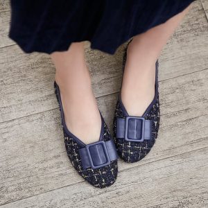 Linen Color Square Head Casual Single Shoes Female Belt Buckle Shallow Mouth Large Size 43 For