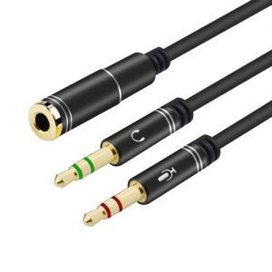 M4 3.5mm Audio Y Splitter Cable 1 Female to 2 Male Headphone Microphone Cord Gold Plated for Headphone to PC Adapter