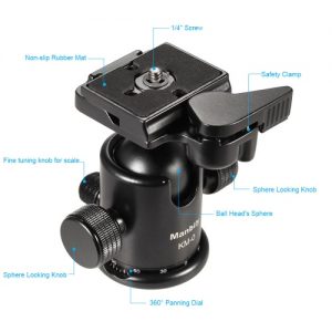 Manbily KM-0 Professional Camera Ball Head Tripod Head Panoramic Head Sliding Rail Head Aluminum Alloy Max Load Capacity 15kg