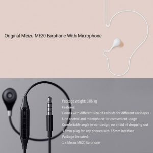 Meizu ME20 Earphone with Mic Stereo Sound In-ear On-cord Remote Control 3.5mm Earpiece Earbuds