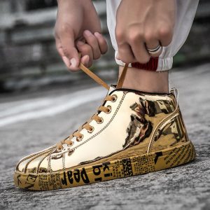 Men And Women Tide Shoes Couple Shoes High-top Paint Leather Fashion Casual Shoes Gold Silver Mirror Street Dance Dance