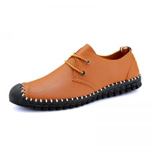 Men Anti Smash Hand Stitching Lace Up Soft Sole Casual Leather Shoes