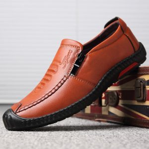 Men Anti-collision Non Slip Side Zipper Casual Leather Shoes