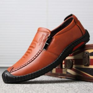 Men Anti-collision Toe Zipper Soft Sole Microfiber Leather Shoes