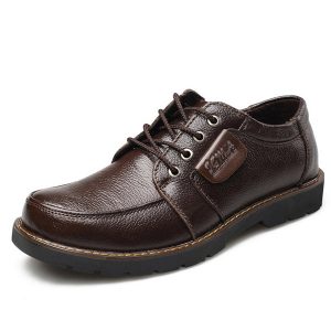 Men Big Head Comfortable Lace Up Leather Business Casual Shoes