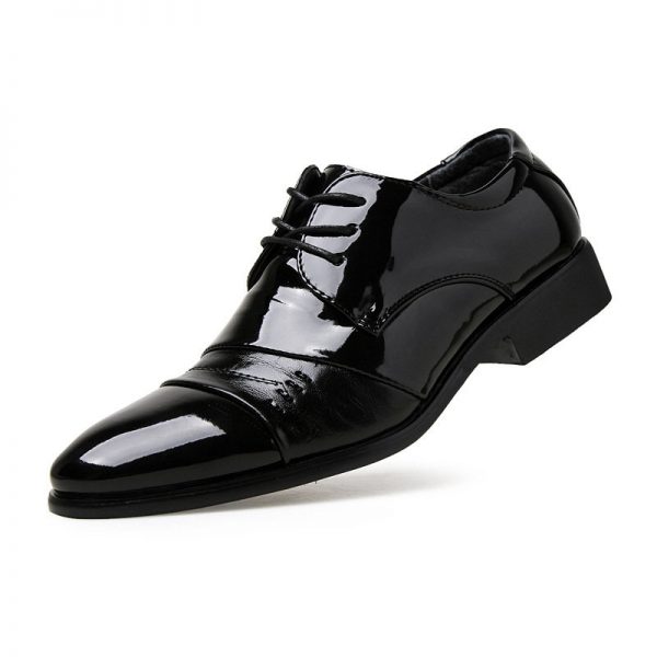 Men Black Cap Toe Splicing Business Formal Lace Up Casual Shoes