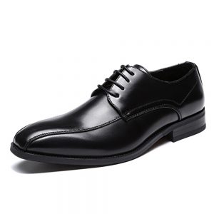 Men Black Microfiber Leather Lace Up Comfy Business Formal Shoes