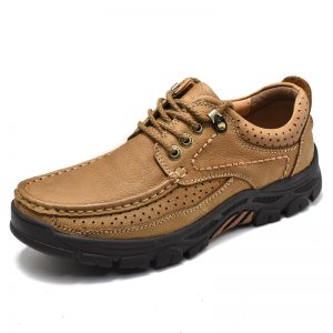 Men Breathable Cow Leather Wear-resistant Lace Up Casual Shoes