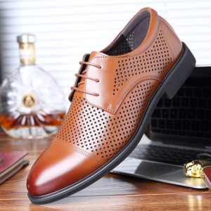 Men Breathable Hollow Out Cap Toe Lace Up Business Formal Dress Shoes