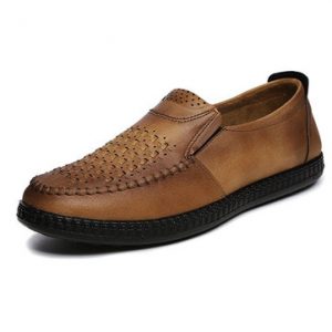 Men Breathable Knitted Leather Flat Shoes