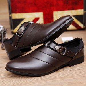 Men British Style Metal Buckle Comfy Slip On Business Formal Shoes