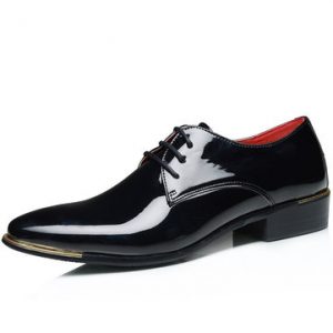 Men British Style Patent Leather Pure Color Pointed Toe Formal Shoes