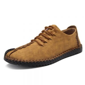 Men British Style Retro Stiching Soft Sole Lace Up Flat Cap-toe Shoes