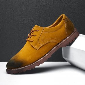 Men British Style Suede Casual Oxfords Lace Up Business Formal Shoes