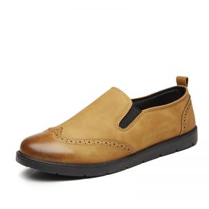 Men Brogue Carved Soft Sole Elastic Slip On Casual Shoes