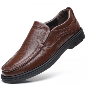 Men Business Casual Leather Pure Color Low Top Slip On Shoes