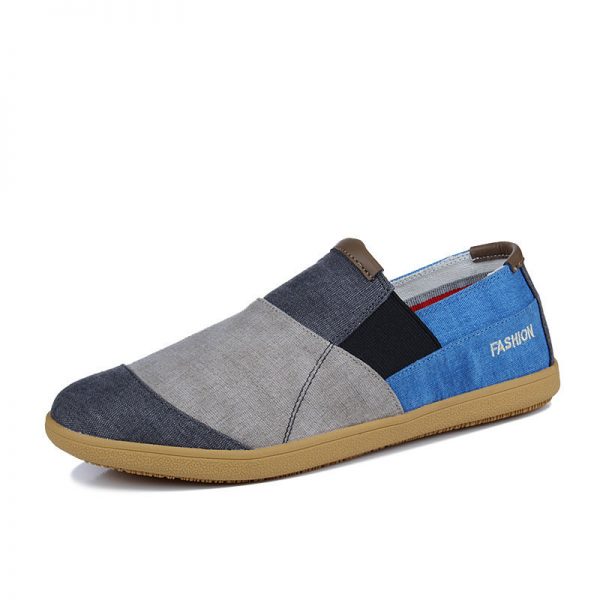 Men Canvas Color Blocking Soft Sole Slip On Casual Shoes