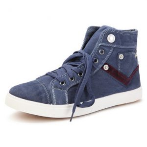 Men Canvas Denim Button Lace Up High Top Flat Casual Shoes