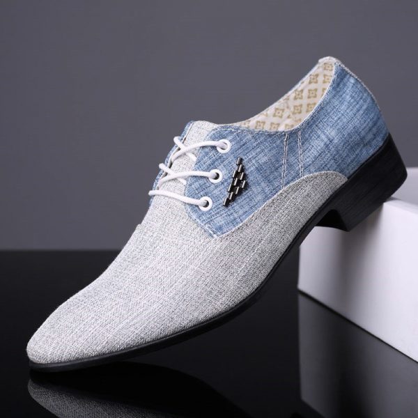 Men Canvas Splicing Pointed Toe Lace Up Business Formal Dress Shoes