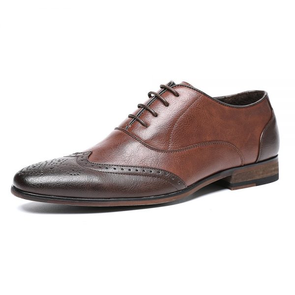 Men Cap Toe Brogue Color Blocking Carved Oxfords Stylish Dress Shoes