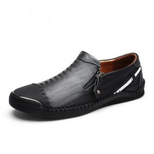 Men Cap Toe Hand Stitching Side Zipper Leather Casual Shoes