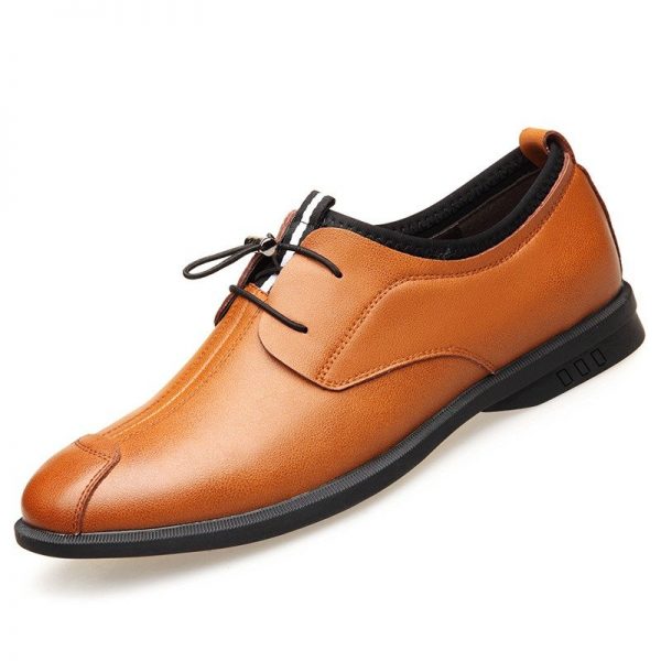 Men Cap Toe Leather Splicing Elastic Lace Up Business Casual Shoes