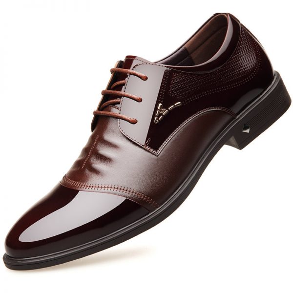 Men Cap Toe Microfiber Leather Splicing Slip Resistant Business Casual Formal Shoes