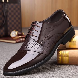 Men Capt Toe Hollow Out Breathable Lace Up Formal Dress Shoes