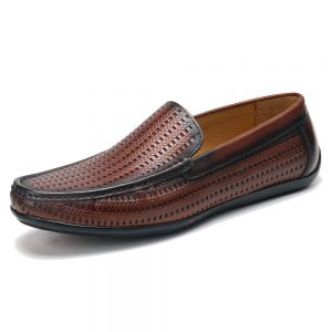 Men Carved Cow Leather Non Slip Slip-ons Soft Sole Casual Shoes