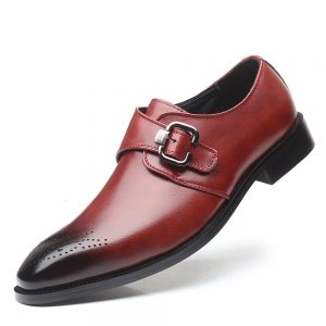 Men Carved Leather Metal Buckle Non Slip Large Size Formal Dress Shoes