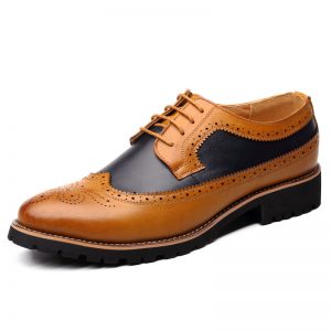 Men Carved Microfiber Leather Splicing Non-slip Brogue Casual Formal Shoes