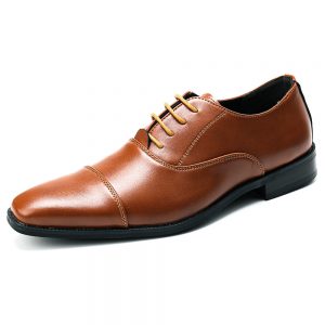 Men Classic Cap Toe Leather Comfy Slip Resistant Lace Up Business Formal Shoes