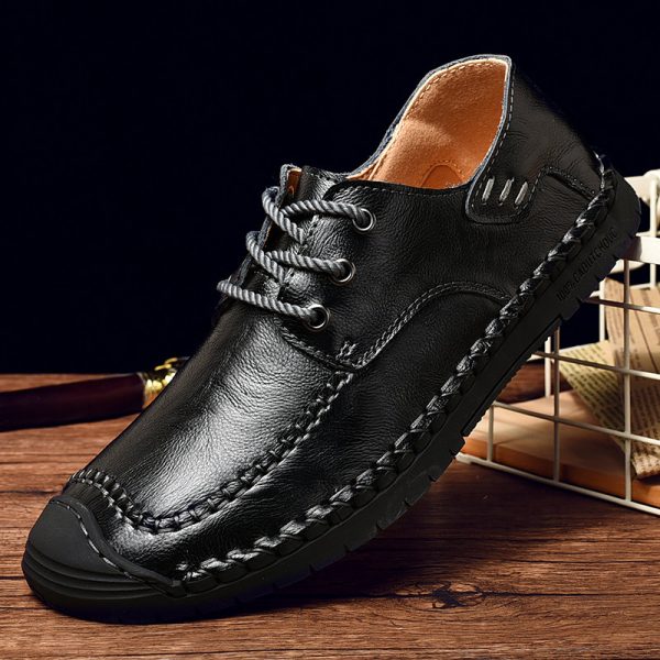 Men Classic Hand Stitching Comfy Soft Lace Up Leather Shoes