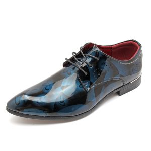 Men Classic Lace Up Floral Patent Leather Shoes